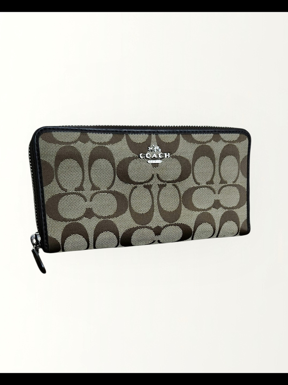 COACH Wallet Signature Monogram Zip Around in Brown/Khaki